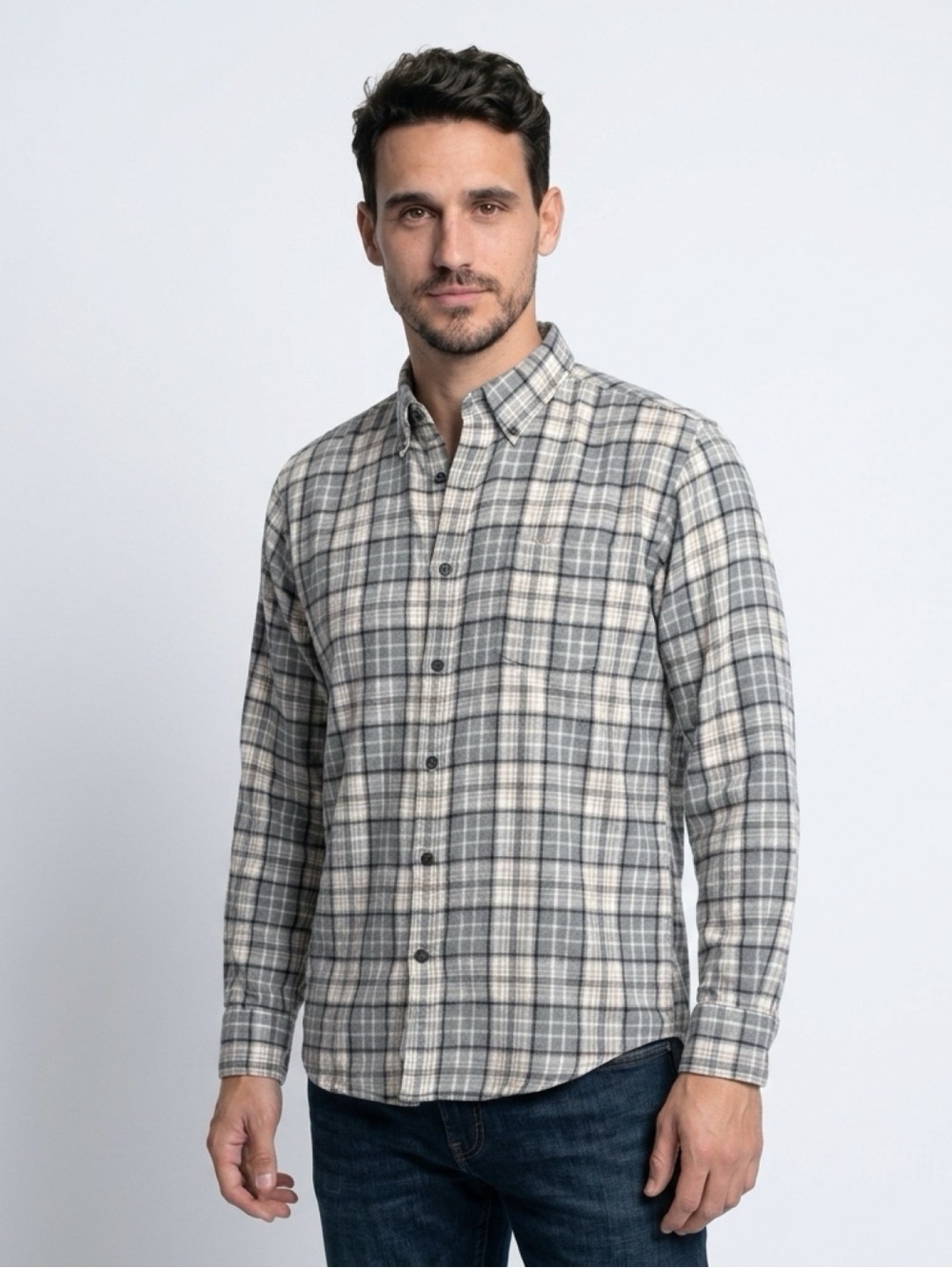 St. John's Bay Shirt Men's M Gray White Plaid Classic Fit Button-Down - Picture 9 of 9